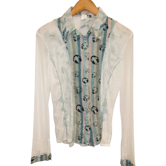 Monoreno Tops - Vintage? Monoreno woman’s mesh button down blouse sz L